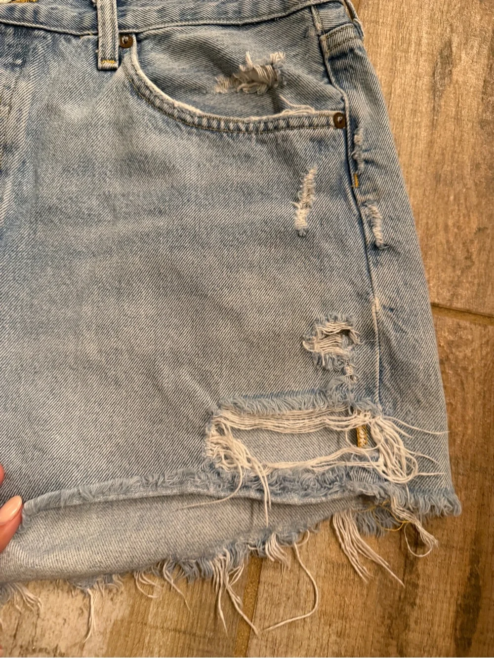 Agolde Light Blue Parker Long Distressed Denim Cutoff Shorts Size 31